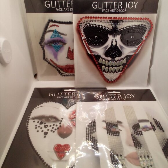 Glitter Joy Face Art Decor Stickers Lot of 4 Unique Patterns - Picture 1 of 10